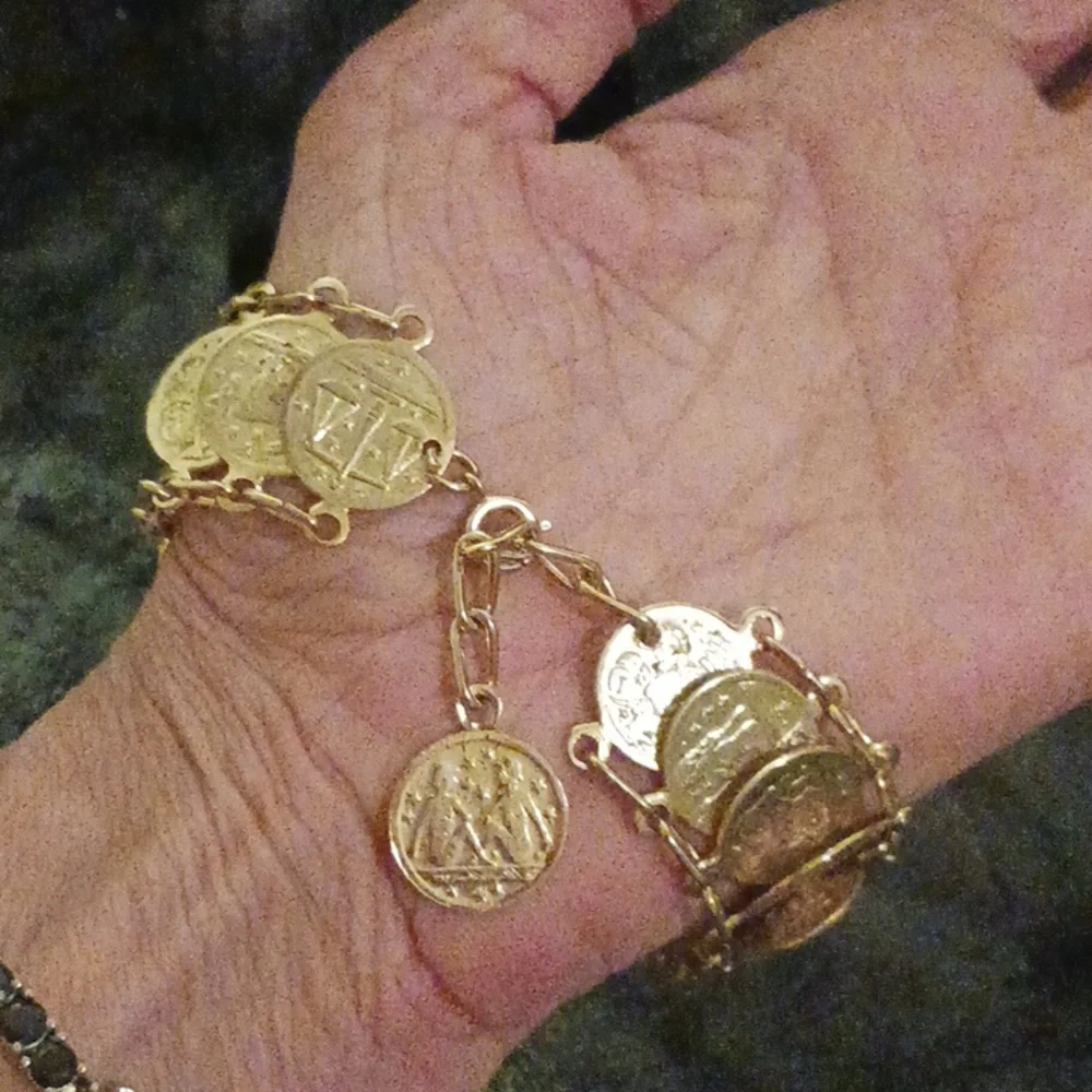 This one was purchased in Italy! Beautiful,gold plated,coin,bracelet! - Picture 7 of 15